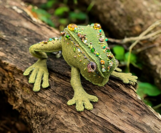 King Frog Wool Felt Posable Ornament